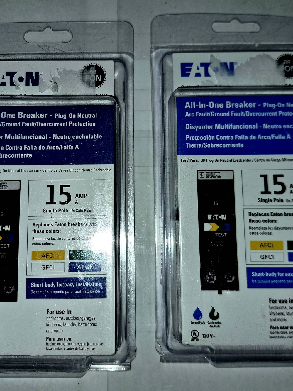 NEW (2) Eaton BR 15 Amp Single Pole All-In-One Circuit Breakers